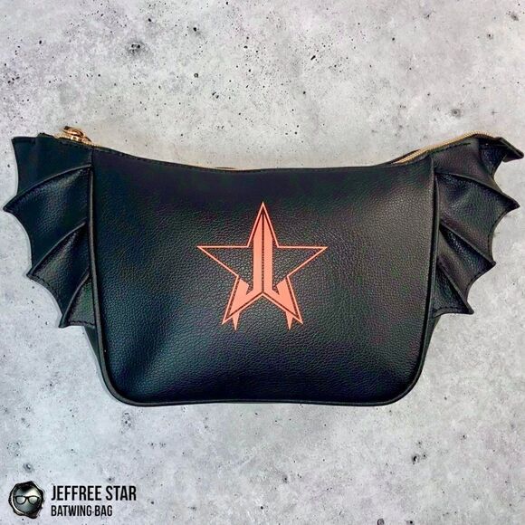 JEFFREE STAR BAT PURSE ZIPPER MAKEUP COSMETIC BAG IN BLACK VEGAN LEATHER BATWING - Picture 13 of 16
